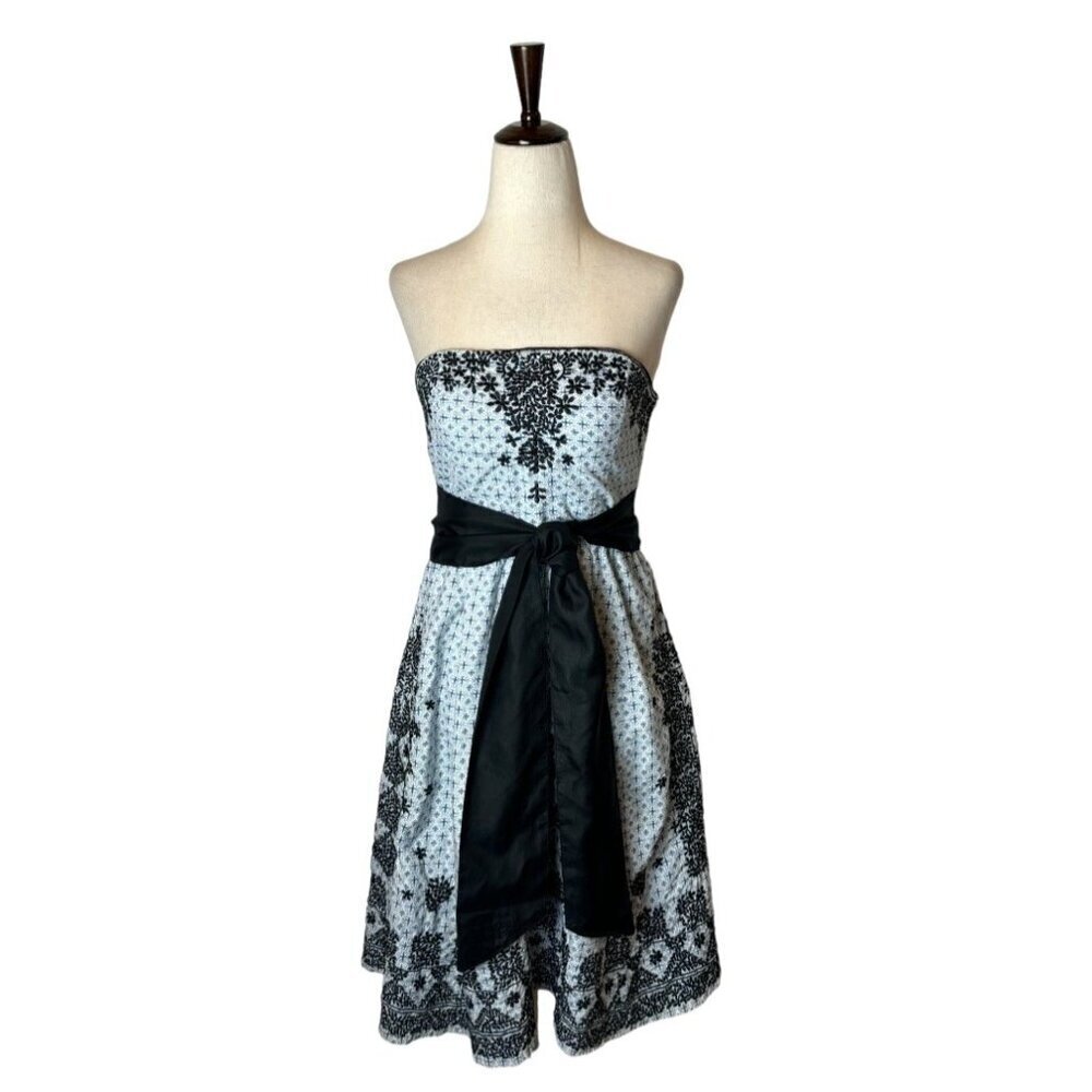 Anthropologie Moulinette Soeurs Dress Women 2 Blue Embroidered Strapless Elysian